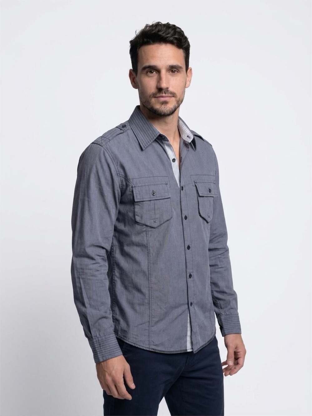 Sovereign Code Charcoal Grey Long Sleeve Military Style Utility Shirt